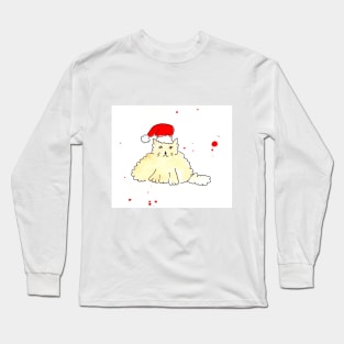 Cat in Santa Claus hat, pet, xmas, holiday. Watercolor illustration on a winter theme, congratulations Long Sleeve T-Shirt